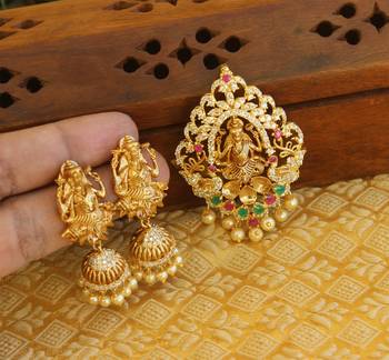 Designer gold plated cz temple pendant set 2