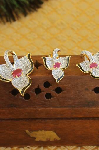 Designer gold plated cz pendant set