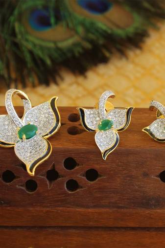 Designer gold plated cz pendant set