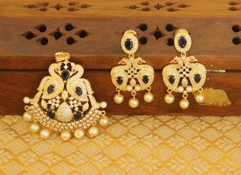 Designer gold plated cz peacock pendants set 1