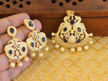 Designer gold plated cz peacock pendants set 2