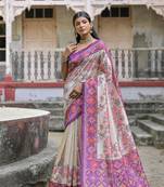 Wine Tussar Silk Floral Printed Pallu And Border Saree With Blouse For Women