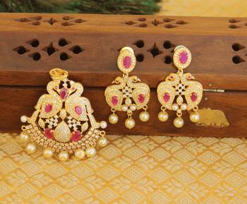 Designer gold plated cz peacock pendants set 1