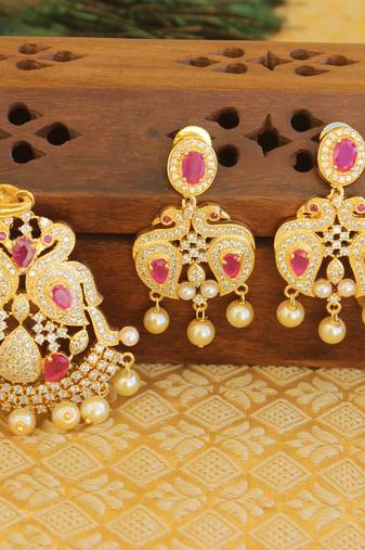Designer gold plated cz peacock pendants set