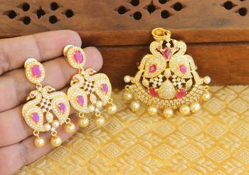 Designer gold plated cz peacock pendants set 2