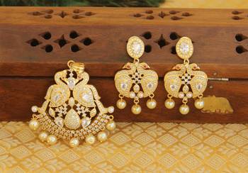 Designer gold plated cz peacock pendants set 1