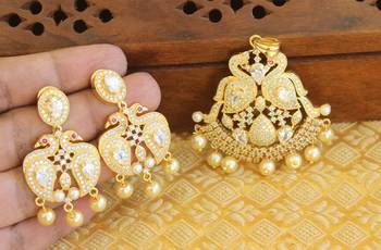 Designer gold plated cz peacock pendants set 2