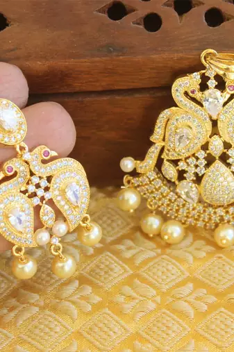 Designer gold plated cz peacock pendants set