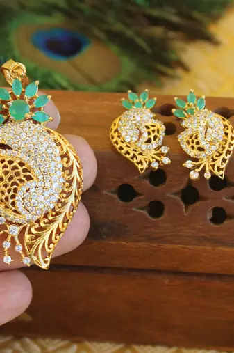 Designer gold plated cz pendant set