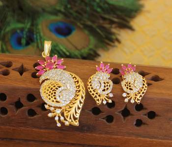 Designer gold plated cz pendant set 1