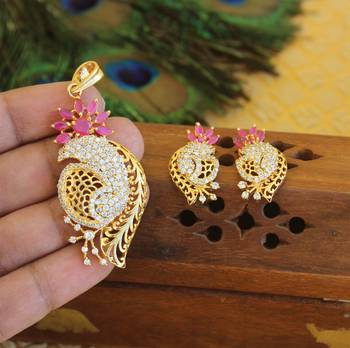 Designer gold plated cz pendant set 2