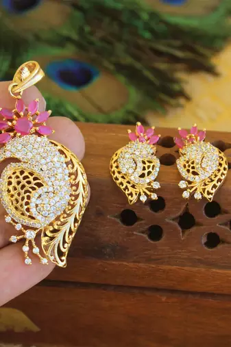 Designer gold plated cz pendant set