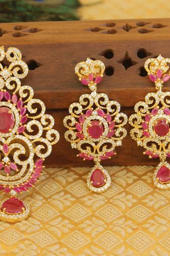 Designer gold plated cz pendant set