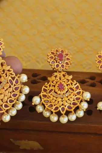 Designer matte finish cz peacock pendant set