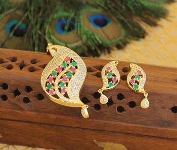 Designer gold plated cz peacock pendants set 1