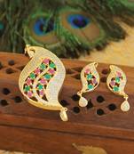 Designer gold plated cz peacock pendants set