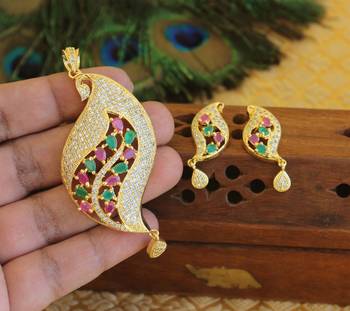 Designer gold plated cz peacock pendants set 2