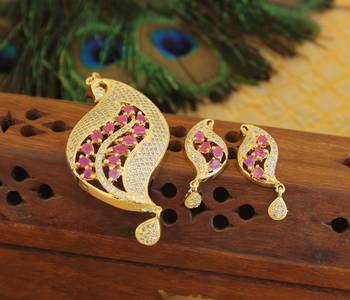 Designer gold plated cz peacock pendants set 1