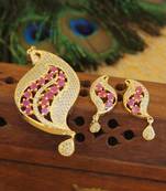 Designer gold plated cz peacock pendants set