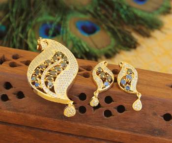 Designer gold plated cz peacock pendants set 1