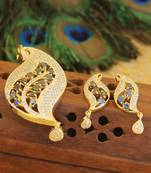 Designer gold plated cz peacock pendants set