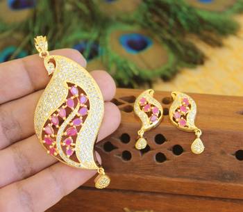 Designer gold plated cz peacock pendants set 2