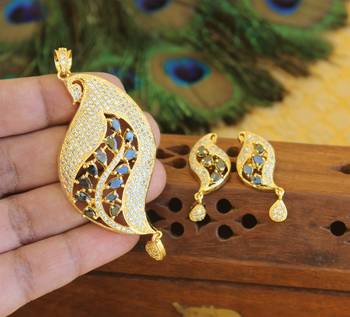 Designer gold plated cz peacock pendants set 2
