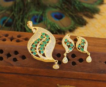 Designer gold plated cz peacock pendants set 1
