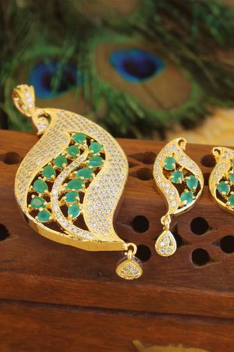Designer gold plated cz peacock pendants set