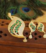 Designer gold plated cz peacock pendants set
