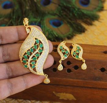 Designer gold plated cz peacock pendants set 2
