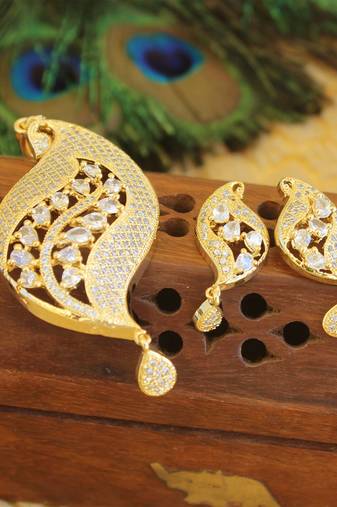 Designer gold plated cz peacock pendants set
