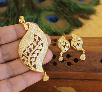 Designer gold plated cz peacock pendants set 2