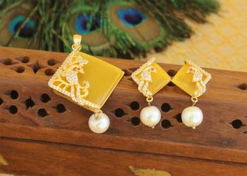 Designer gold plated cz stone pendant set 1
