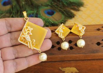 Designer gold plated cz stone pendant set 2