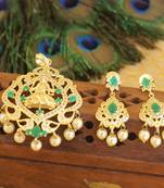 Designer gold plated cz temple pendant set
