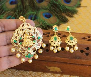 Designer gold plated cz temple pendant set 2