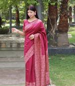 Pink Raw Silk Designer Border & Rich Pallu With Raw Silk Blouse And Saree For Women 