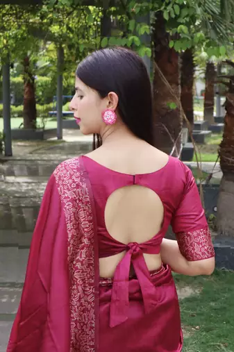 Pink Raw Silk Designer Border & Rich Pallu With Raw Silk Blouse And Saree For Women 