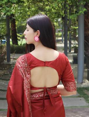 Red Raw Silk Designer Border & Rich Pallu With Raw Silk Blouse And Saree For Women  4