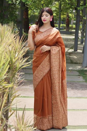 Orange Raw Silk Designer Border & Rich Pallu With Raw Silk Blouse And Saree For Women 
