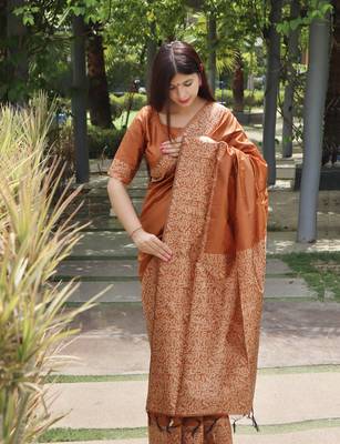 Orange Raw Silk Designer Border & Rich Pallu With Raw Silk Blouse And Saree For Women  2