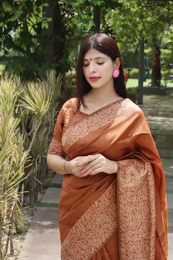 Orange Raw Silk Designer Border & Rich Pallu With Raw Silk Blouse And Saree For Women 