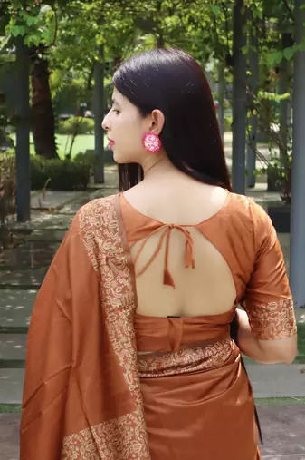 Orange Raw Silk Designer Border & Rich Pallu With Raw Silk Blouse And Saree For Women 