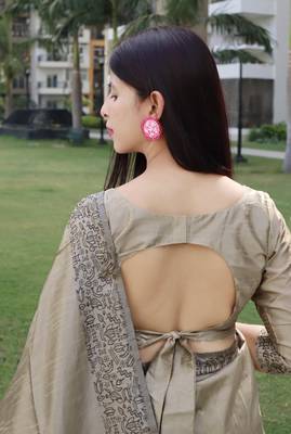 Grey Raw Silk Designer Border & Rich Pallu With Raw Silk Blouse And Saree For Women  4
