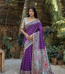 Wine Tussar Silk Floral Printed Pallu And Border Saree With Blouse For Women