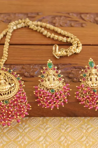 Matte finish temple pendant long chain