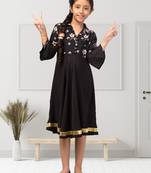 Girls Floral Printed Crepe Fit & Flare Midi Dress