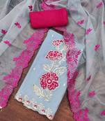 Grey Premium Roman silk blend Embroiderd Unstitched Dress Material