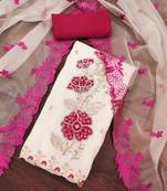 Women'S White Premium Roman Silk Embroiderd Unstitched Dress Material